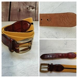 Jos. A. Bank Men's Belt Sz 36 Golden Yellow Blue Striped Classic Woven Golf